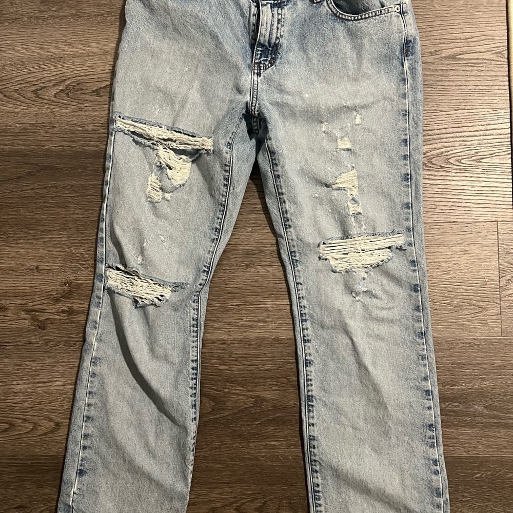 Check measurements- Calvin Klein Blue Straight Leg Jeans with Distressed Details